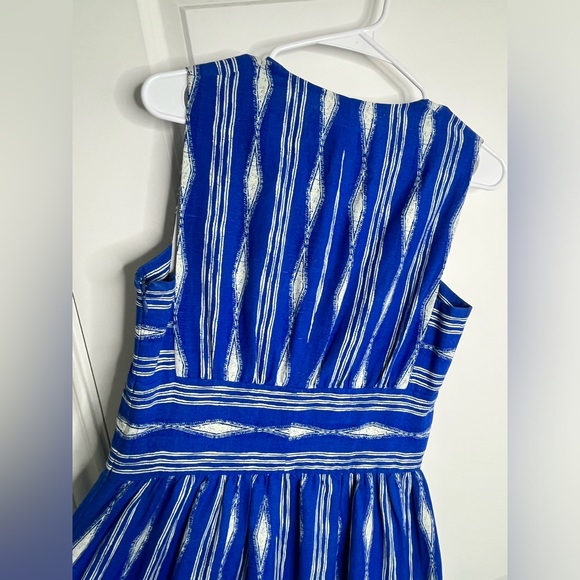 Anthropologie MADCHEN Skywriter Ikat Print Silk Linen Blend Maxi Dress Size 6 - Picture 12 of 15